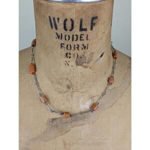 1990's coral and silver bead necklace